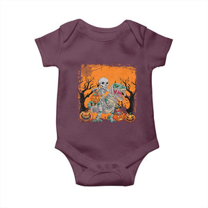 Funny Halloween Skeleton Riding Dinosaur Baby Onesie TS09 Maroon Print Your Wear