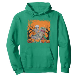 Funny Halloween Skeleton Riding Dinosaur Hoodie TS09 Irish Green Print Your Wear