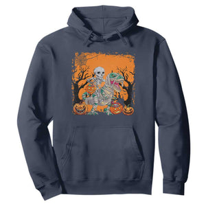 Funny Halloween Skeleton Riding Dinosaur Hoodie TS09 Navy Print Your Wear