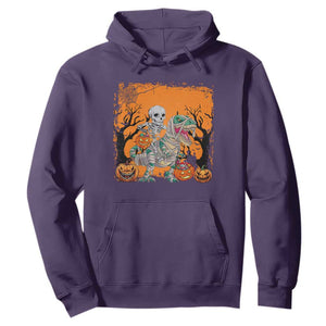 Funny Halloween Skeleton Riding Dinosaur Hoodie TS09 Purple Print Your Wear