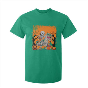 Funny Halloween Skeleton Riding Dinosaur T Shirt For Kid TS09 Irish Green Print Your Wear