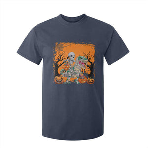 Funny Halloween Skeleton Riding Dinosaur T Shirt For Kid TS09 Navy Print Your Wear