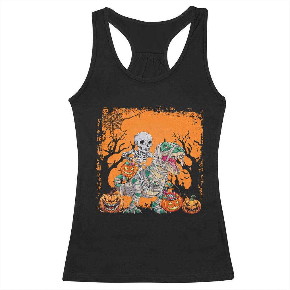 Funny Halloween Skeleton Riding Dinosaur Racerback Tank Top TS09 Black Print Your Wear