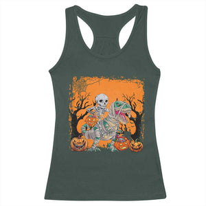 Funny Halloween Skeleton Riding Dinosaur Racerback Tank Top TS09 Dark Forest Green Print Your Wear