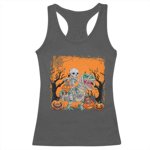 Funny Halloween Skeleton Riding Dinosaur Racerback Tank Top TS09 Dark Heather Print Your Wear