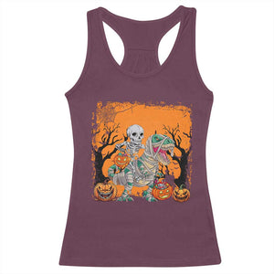 Funny Halloween Skeleton Riding Dinosaur Racerback Tank Top TS09 Maroon Print Your Wear