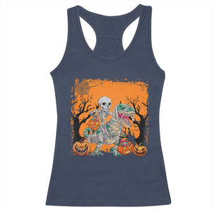 Funny Halloween Skeleton Riding Dinosaur Racerback Tank Top TS09 Navy Print Your Wear