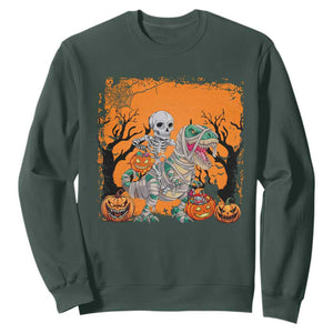 Funny Halloween Skeleton Riding Dinosaur Sweatshirt TS09 Dark Forest Green Print Your Wear