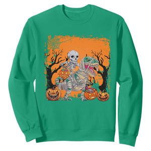 Funny Halloween Skeleton Riding Dinosaur Sweatshirt TS09 Irish Green Print Your Wear