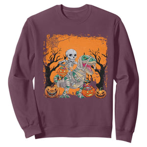 Funny Halloween Skeleton Riding Dinosaur Sweatshirt TS09 Maroon Print Your Wear