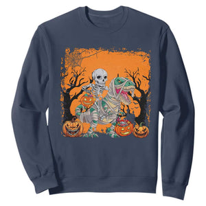 Funny Halloween Skeleton Riding Dinosaur Sweatshirt TS09 Navy Print Your Wear