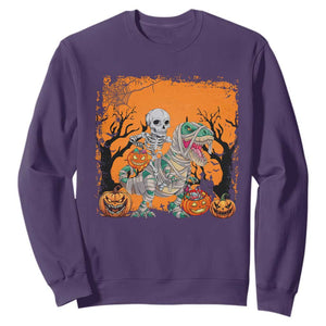 Funny Halloween Skeleton Riding Dinosaur Sweatshirt TS09 Purple Print Your Wear