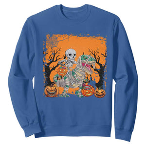 Funny Halloween Skeleton Riding Dinosaur Sweatshirt TS09 Royal Blue Print Your Wear