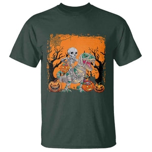 Funny Halloween Skeleton Riding Dinosaur T Shirt TS09 Dark Forest Green Print Your Wear