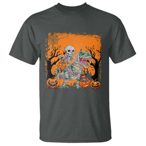 Funny Halloween Skeleton Riding Dinosaur T Shirt TS09 Dark Heather Print Your Wear