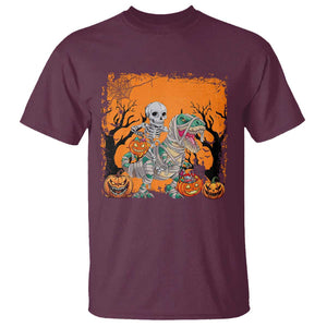 Funny Halloween Skeleton Riding Dinosaur T Shirt TS09 Maroon Print Your Wear