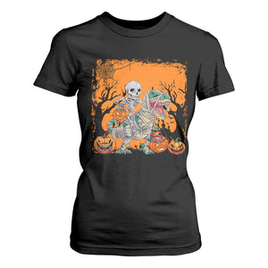 Funny Halloween Skeleton Riding Dinosaur T Shirt For Women TS09 Black Print Your Wear