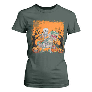 Funny Halloween Skeleton Riding Dinosaur T Shirt For Women TS09 Dark Forest Green Print Your Wear