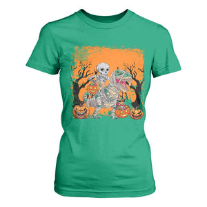 Funny Halloween Skeleton Riding Dinosaur T Shirt For Women TS09 Irish Green Print Your Wear