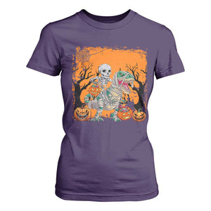 Funny Halloween Skeleton Riding Dinosaur T Shirt For Women TS09 Purple Print Your Wear