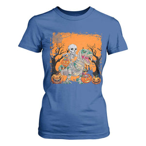 Funny Halloween Skeleton Riding Dinosaur T Shirt For Women TS09 Royal Blue Print Your Wear