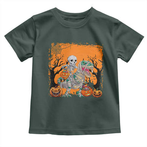 Funny Halloween Skeleton Riding Dinosaur Toddler T Shirt TS09 Dark Forest Green Print Your Wear