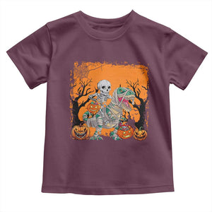 Funny Halloween Skeleton Riding Dinosaur Toddler T Shirt TS09 Maroon Print Your Wear