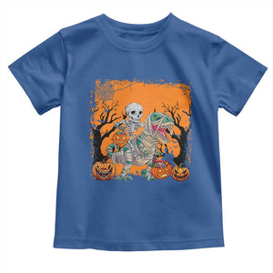 Funny Halloween Skeleton Riding Dinosaur Toddler T Shirt TS09 Royal Blue Print Your Wear