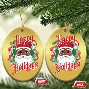 Black Santa Christmas Ornament Happy Holidays African American Santa TS09 Oval Gold Print Your Wear