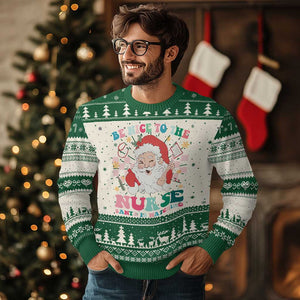 Xmas Nurse Ugly Christmas Sweater Be Nice To The Nurse Santa is Watching Groovy TS09 Green Print Your Wear