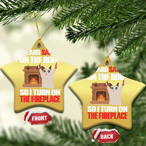 Funny Xmas Cat Christmas Ornament Cat Turned On The Fireplace TS09 Star Gold Print Your Wear