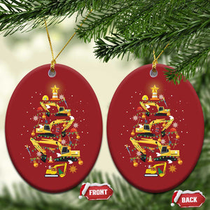 Christmas Tree Construction Excavator Christmas Ornament TS09 Oval Red Print Your Wear