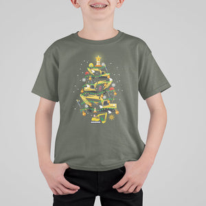 Santa Reindeer Riding Monster Truck Christmas Tree T Shirt For Kid TS09 Military Green Printyourwear