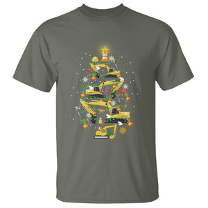 Santa Reindeer Riding Monster Truck Christmas Tree T Shirt TS09 Military Green Printyourwear