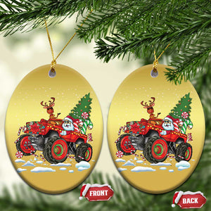 Funny Xmas Christmas Ornament Santa Reindeer Riding Monster Truck TS09 Oval Gold Print Your Wear