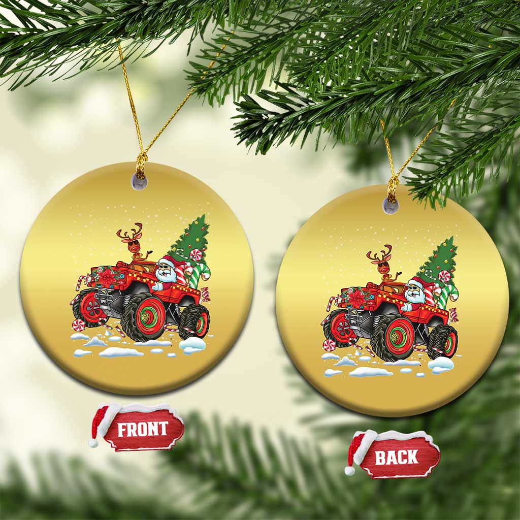 Funny Xmas Christmas Ornament Santa Reindeer Riding Monster Truck TS09 Circle Gold Print Your Wear