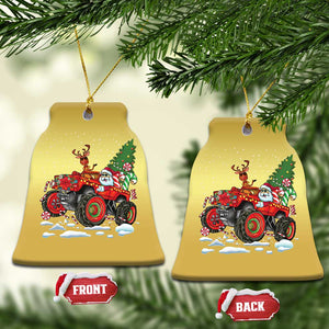 Funny Xmas Christmas Ornament Santa Reindeer Riding Monster Truck TS09 Bell Flake Gold Print Your Wear