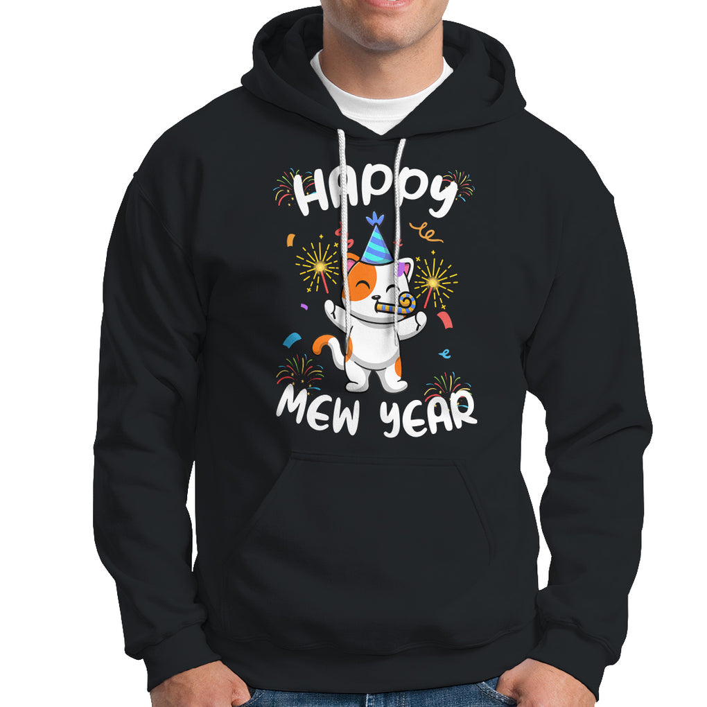 Happy Mew Year Funny Cat New Years Eve Party Firework Hoodie TS09 Black Printyourwear