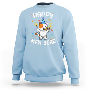 Happy Mew Year Funny Cat New Years Eve Party Firework Sweatshirt TS09 Light Blue Printyourwear