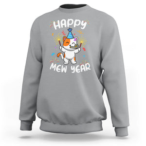 Happy Mew Year Funny Cat New Years Eve Party Firework Sweatshirt TS09 Sport Gray Printyourwear