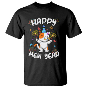 Happy Mew Year Funny Cat New Years Eve Party Firework T Shirt TS09 Black Printyourwear