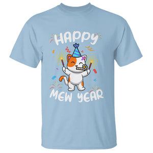 Happy Mew Year Funny Cat New Years Eve Party Firework T Shirt TS09 Light Blue Printyourwear