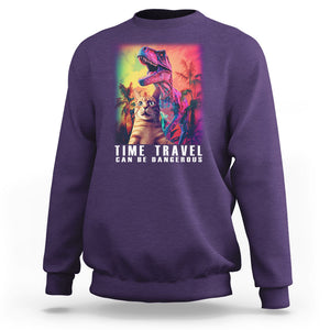 Selfie Cat Time Travel Can Be Dangerous Dinosaur Funny Sweatshirt TS09 Purple Printyourwear