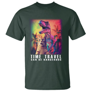 Selfie Cat Time Travel Can Be Dangerous Dinosaur Funny T Shirt TS09 Dark Forest Green Printyourwear