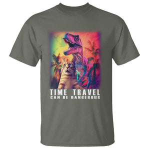 Selfie Cat Time Travel Can Be Dangerous Dinosaur Funny T Shirt TS09 Military Green Printyourwear