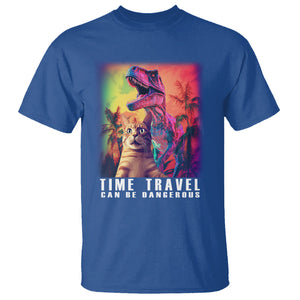 Selfie Cat Time Travel Can Be Dangerous Dinosaur Funny T Shirt TS09 Royal Blue Printyourwear