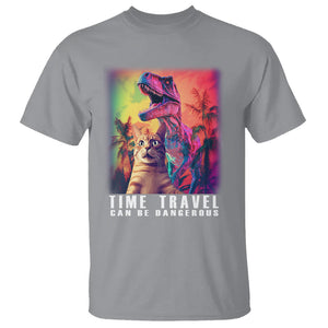 Selfie Cat Time Travel Can Be Dangerous Dinosaur Funny T Shirt TS09 Sport Gray Printyourwear