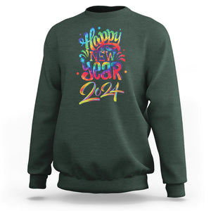 Happy New Year 2024 Tie Dye Lucky Years Sweatshirt TS09 Dark Forest Green Printyourwear