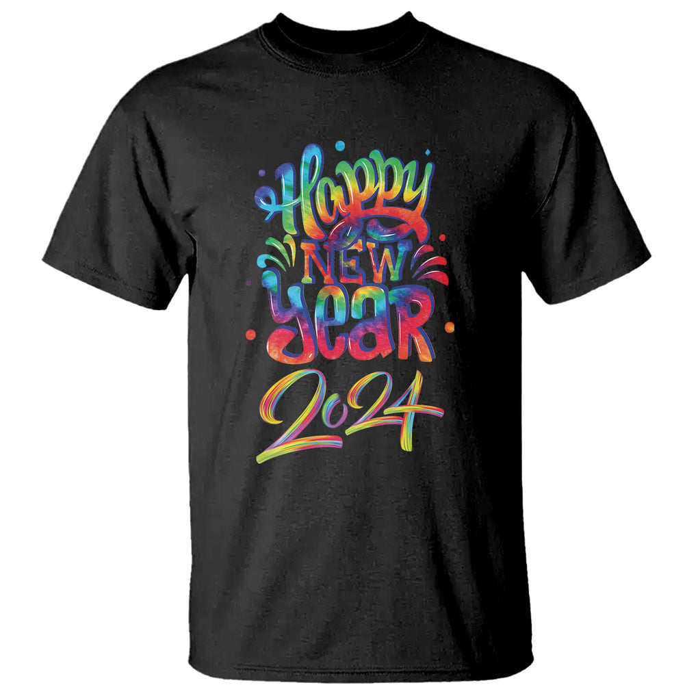 Happy New Year 2024 Tie Dye Lucky Years T Shirt TS09 Black Printyourwear