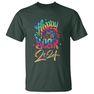 Happy New Year 2024 Tie Dye Lucky Years T Shirt TS09 Dark Forest Green Printyourwear